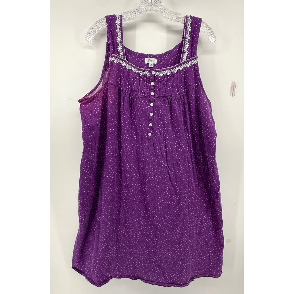 Aria Collection Purple Polka Dot Cotton Nightgown Lace Trim 2X 18W-20W Sleepwear